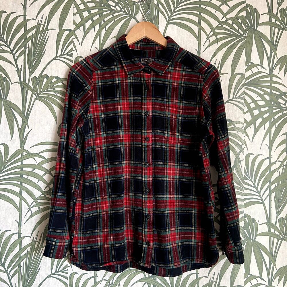 Pendleton Wool Plaid Flannel Button Down Collared Shirt, Women's Medium